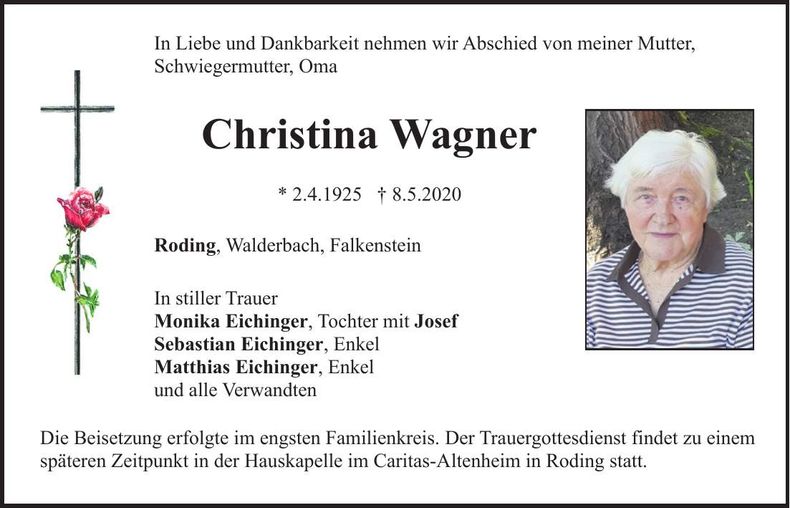 Traueranzeige Christina Wagner