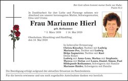 Traueranzeige Marianne Hierl