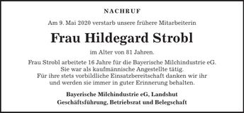 Traueranzeige Hildegart Strobl