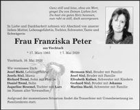Traueranzeige Peter Franziska
