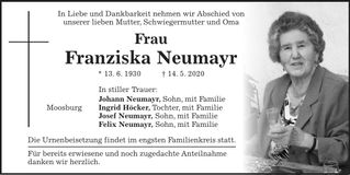 Traueranzeige Franzisk Neumayr
