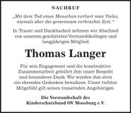 Traueranzeige Thomas Langer
