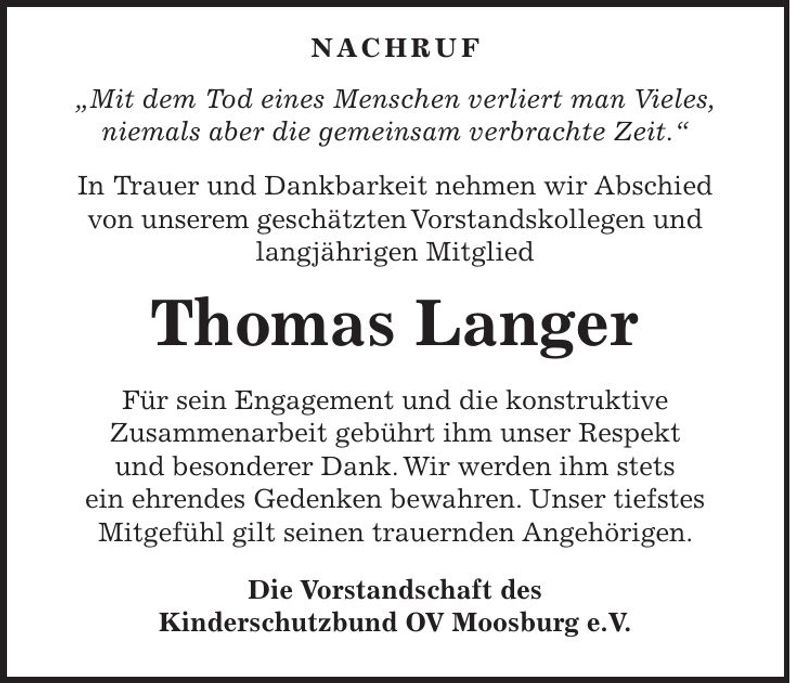 Traueranzeige Thomas Langer