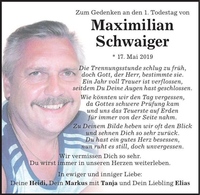 Traueranzeige Maximilian Schwaiger