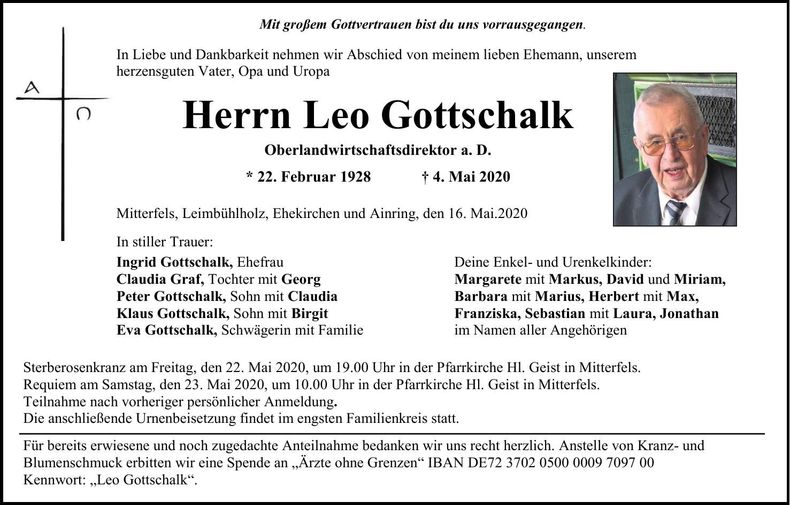 Traueranzeige Leo Gottschalk