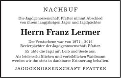 Traueranzeige Franz Lermer
