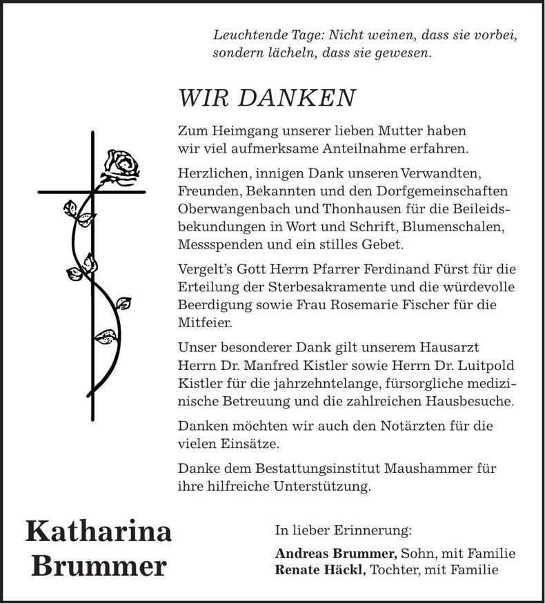 Traueranzeige Katharina Brummer