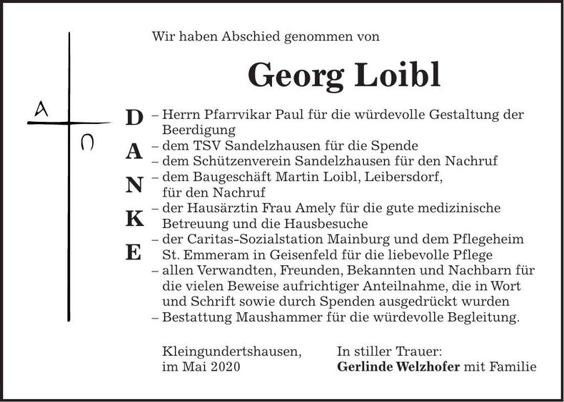 Traueranzeige Georg Loibl