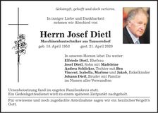 Traueranzeige Dietl Josef