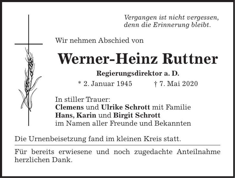 Traueranzeige Werner-Heinz Ruttner