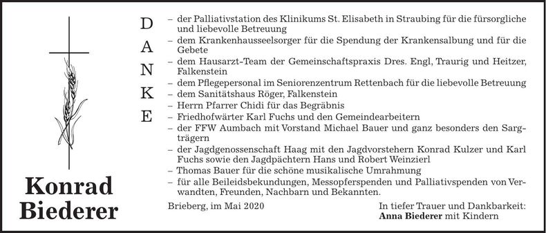 Traueranzeige Konrad Biederer