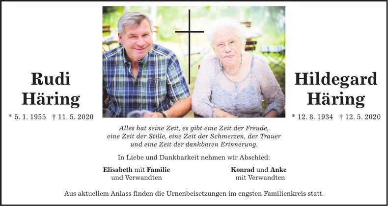 Traueranzeige Rudi, Hildegard Häring