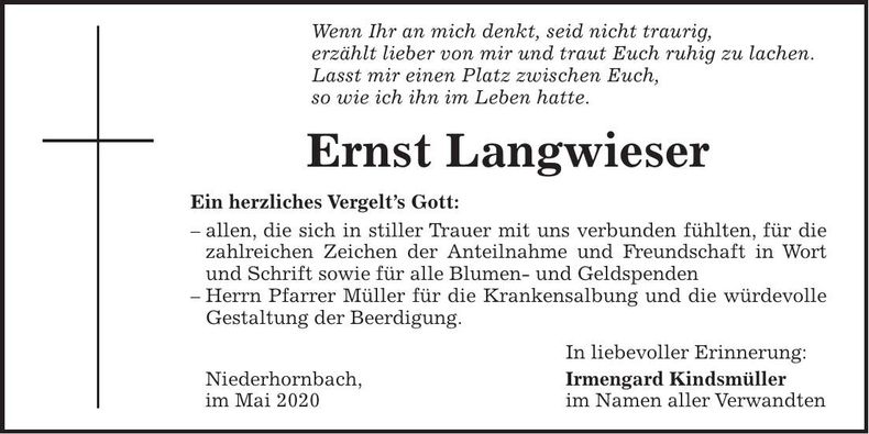 Traueranzeige Ernst Langwieser