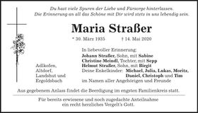Traueranzeige Maria Straßer