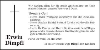 Traueranzeige Erwin Dimpfl