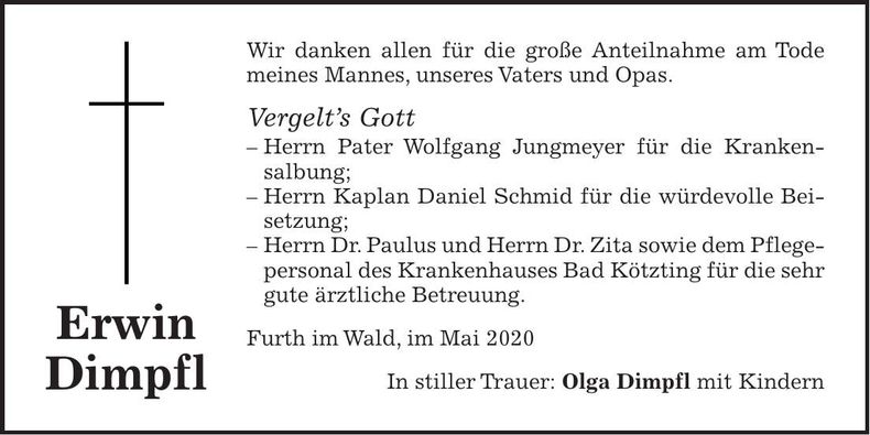 Traueranzeige Erwin Dimpfl