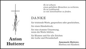 Traueranzeige Anton Hutterer