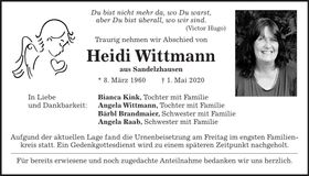 Traueranzeige Heidi Wittmann