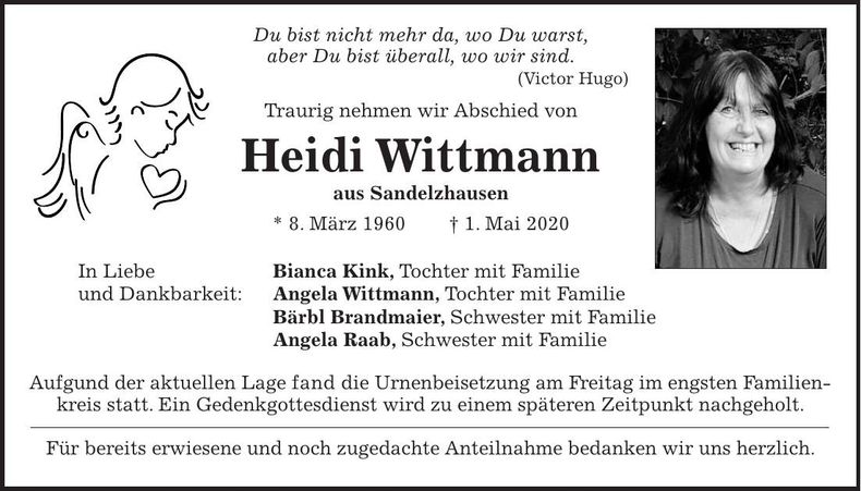 Traueranzeige Heidi Wittmann