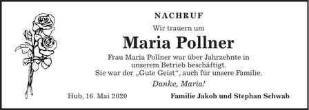 Traueranzeige Maria Pollner