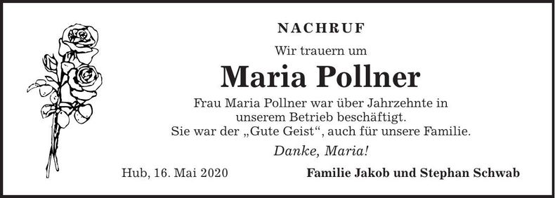 Traueranzeige Maria Pollner