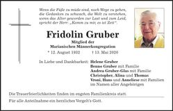Traueranzeige Fridolin Gruber