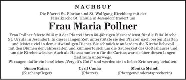 Traueranzeige Maria Pollner