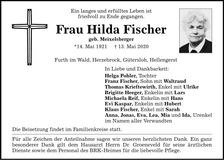 Traueranzeige Hilda Fischer