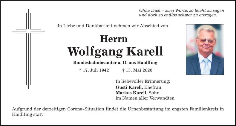 Traueranzeige Wolfgang Karell