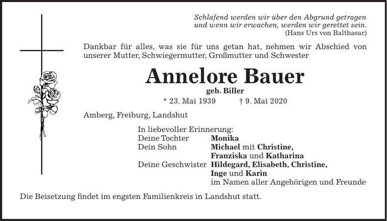Traueranzeige Annelore Bauer