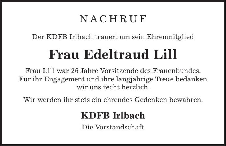 Traueranzeige Edeltraud Lill