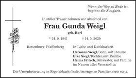 Traueranzeige Gunda Weigl