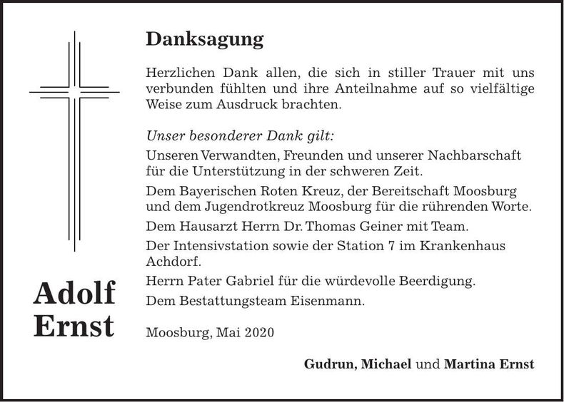 Traueranzeige Adolf Ernst