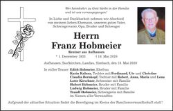 Traueranzeige Franz Hobmeier