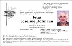 Traueranzeige Josefine Hofmann