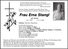 Traueranzeige Erna Stangl