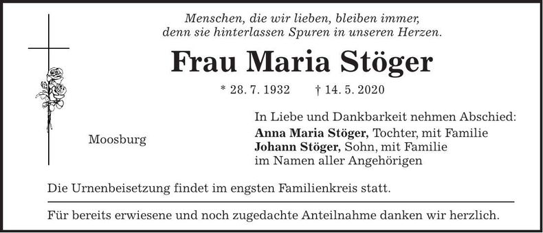 Traueranzeige Maria Stöger
