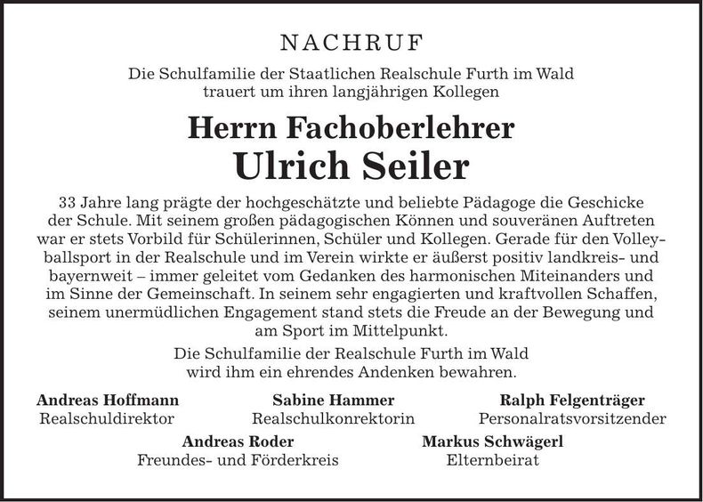 Traueranzeige Ulrich Seiler