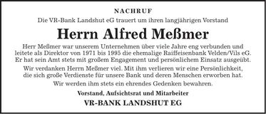 Traueranzeige Alfred Meßmer