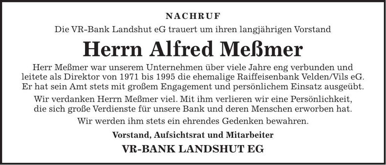 Traueranzeige Alfred Meßmer