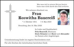 Traueranzeige Roswitha Bauereiß