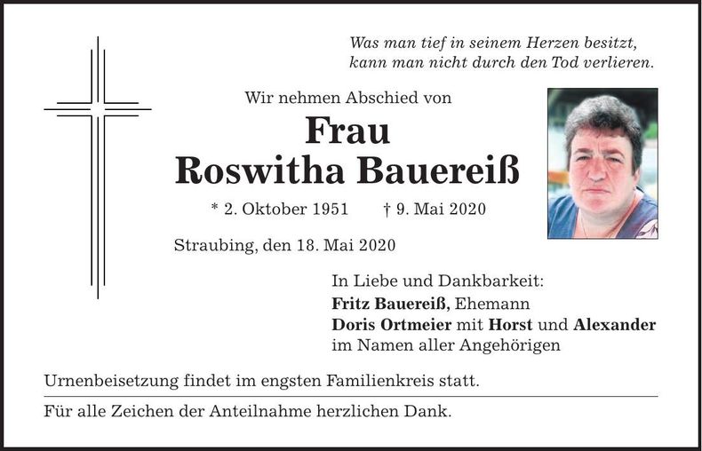 Traueranzeige Roswitha Bauereiß
