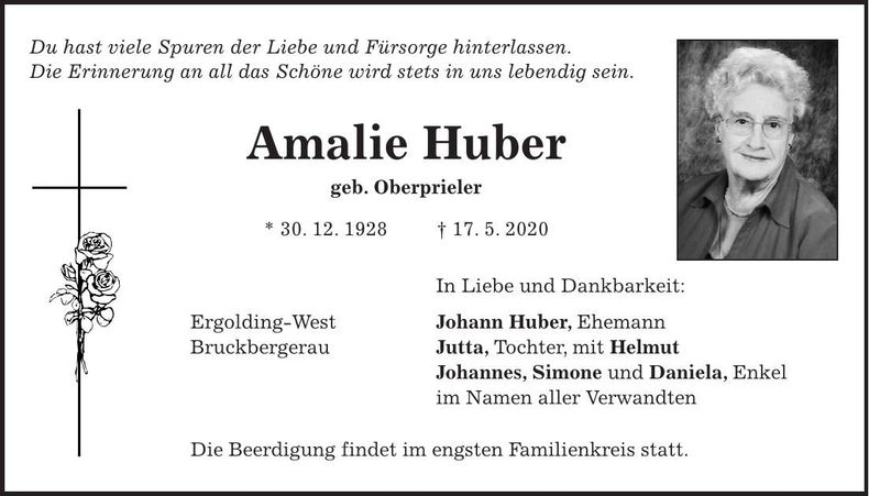 Traueranzeige Amalie Huber