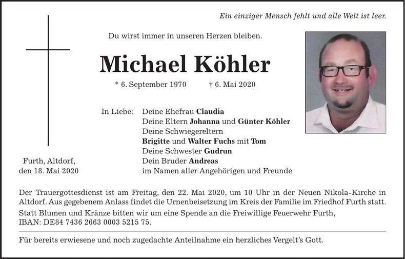 Traueranzeige Michael Köhler