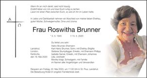 Traueranzeige Roswitha Brunner