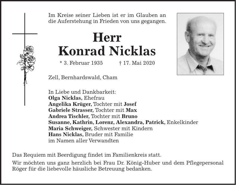 Traueranzeige Konrad Nicklas
