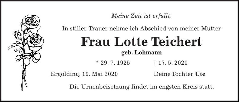 Traueranzeige Lotte Teichert