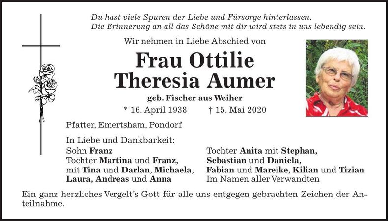 Traueranzeige Ottilie Theresia Aumer
