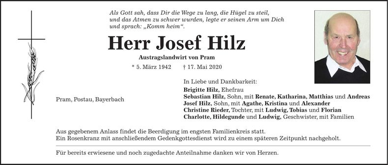 Traueranzeige Josef Hilz