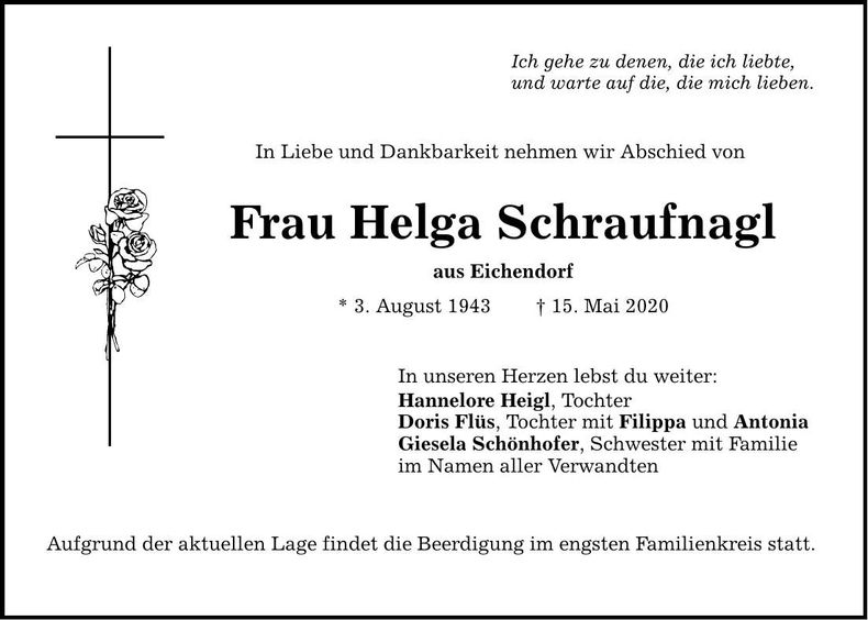 Traueranzeige Helga Schraufnagl
